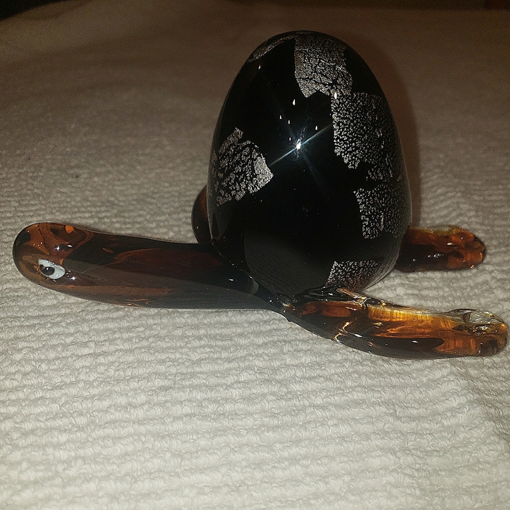 Turtle Murano Style Glass Hand-blown Figurine/ Paper Weight W Sliver Squares